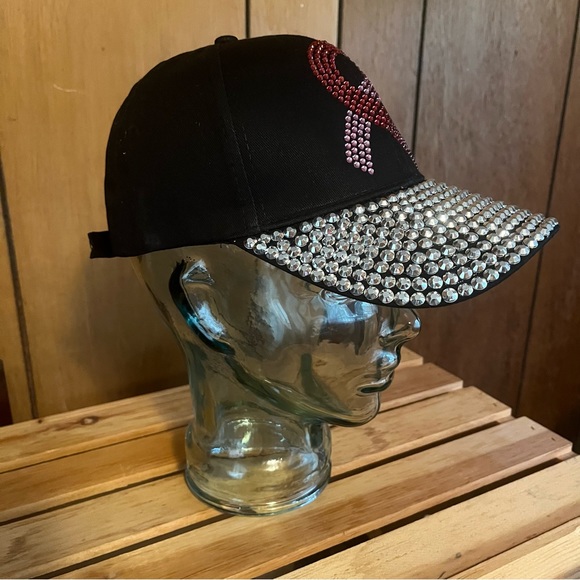 Bling Pink Ribbon Cap for Breast Cancer Awareness (Black) - Picture 3 of 7